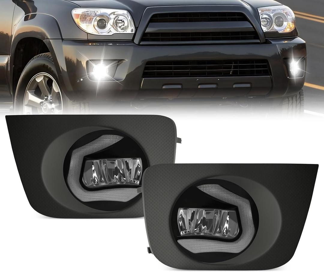 LED Fog Lights for 2006 2007 2008 2009 Toyota 4Runner W/h DRL, Front Driving Fog Light Lamps | Assembly Replacement Kit | Clear Lens