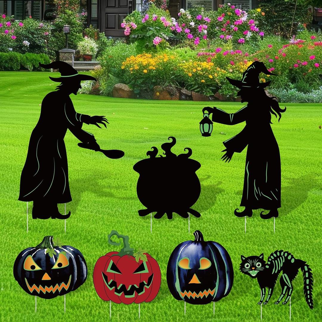 7 PCS Halloween Pumpkin Witch Yard Signs,Witch Outdoor Scary Decor for Halloween Party Holiday Indoor Outdoor Garden Lawn Yard Decorations