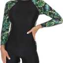 YATEEN Women Rash Guard Long Sleeve One Piece Swimsuit Surfing Bathing Suit UPF 50+ Athletic Swimwear (X-Large, Boyleg-black / Green)