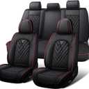 Car Seat Covers Full Set for Honda Civic 2000-2026, Waterproof Nappa Leather Car Seat Cover, Full Coverage Car Seat Covers Sets(5 Seats/Black Red)
