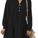 Women's Casual Dresses Long Sleeve Button V Neck Sweatshirt Dress Lapel Collared Pullover Dress, L