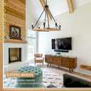 L45'' Natural Farmhouse Square Wood Chandeliers Rustic 6-Light Unique Rectangular Candle Chandelier Long Ceiling Pendant Light for High Ceiling Living Dining Room Foyer Kitchen Island,E12