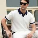 Alex Vando Mens Knit Polo Shirts Short Sleeve Johnny Collar Golf Shirts | Rayon Blend, Soft touch, V-neck, Airy breathable weave, Sleek refined silhouette, Suitable for workplace & outdoor trips (White, XL)