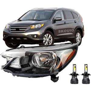 Headlight Assembly Clear Lens LH Left Driver Side Compatible with 2012-2014 Honda CR-V (LX, EX, EX-L, Touring) | Direct Replacement Front Headlamp w/Bulbs Included
