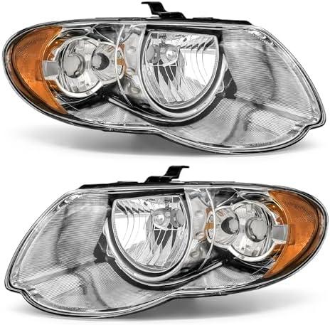 ADCARLIGHTS Headlight Assembly for Chrysler Town & Country 2005 2006 2007 Chrome Housing Amber Reflector Replacement Pair