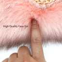 FHQHTH Faux Fox Fur Purse Fuzzy Handbags for Women Evening Handbags Al alloy Shoulder Strap (Pink With Brown Tips)