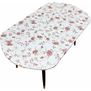 Pioggia Oval Vinyl Fitted Tablecloth with Flannel Backing Elastic Table Cloth Waterproof Oil-Proof Plastic Table Cover Best for Up to 42" x 60" (Red Flower)