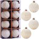3.15" Vintage Christmas Ball Ornaments, Gold & White Distressed Christmas Tree Decorations Set, Shatterproof Rustic Ornaments for Xmas Farmhouse Home Holiday Dcor