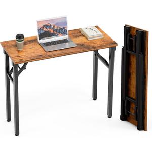 TEMI Small Computer Desk Folding Table - 35.8" Foldable Office Desk, No Assembly, Perfect for Small Spaces in Bedroom, Dorm, or Apartment, Study Table with Compact Design, Brown