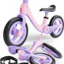 Rideo Folding Kids Balance Bike | Safety First 12" Toddler Bike for Boys & Girls 3 to 5 Years Old | Push Bike with Carry Strap (Pink-Purple)