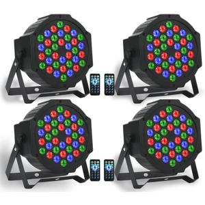 Dj Lights, 36 LED RGB Par Light Stage Lights with Sound Activated Remote & DMX Control Uplights for Weddings KTV Disco Christmas Party Lighting(4Pack)