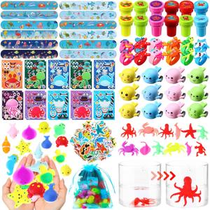 Capoda 156 Pcs Under the Sea Party Favors Ocean Themed Gifts Bulk Sea Animal Stickers Squeeze Slap Bracelet Stampers Piata Stuffers for School Classroom Prizes Birthday Goodie Bag Fillers