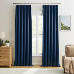 KEQIAOSUOCAI Pinch Pleated Curtains 108 Inches Long 2 Panels Set, Thermal Insulated Blackout Room Darkening Curtain for Bedroom,Window Draperies with Hooks(Navy Blue,40x108-inch)