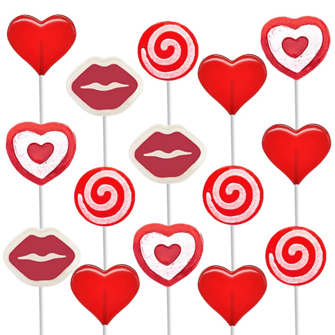 Fruidles 12-Count Half Pound Valentine's Lollipop Party Mix, Hearts, Lips N' Swirls Mixed Fruit Flavor Assortment, Individually Wrapped Assorted (EXP 11/02/27)