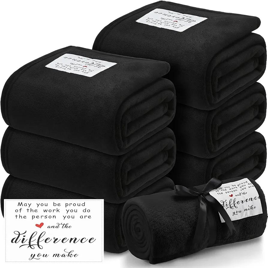 Moukeren 6 Pack Employee Appreciation Gifts Thank You Blankets Bulk, 50 x 60 Inch Fuzzy Cozy Blankets with Inspirational Quote, Soft Flannel Throws for Teachers Nurses(6 Pack,Black,Difference)