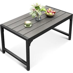 ODK Outdoor Coffee Table, Rectangle Weather-Resistant Patio Coffee Table for Garden, Balcony, Hot Tub, Poolside, Heavy-Duty Metal Frame, Grey
