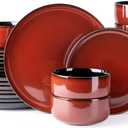 LERATIO Ceramic Dinnerware Sets for 8,Plates and Bowls Sets,Handmade Reactive Glaze Dishes Set,Highly Chip and Crack Resistant | Dishwasher & Microwave & Oven Safe Dishes set,Service for 8-Red(24pc)