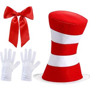 Cat in the Hat for Adults- Red and White Striped Felt Costume Hat - Character Hat for Halloween, Read Across America Day, Dress-Up, Cosplay