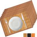 ANDSTAR Bamboo Placemats Set of 8, 17.7x11.8 Inch with Brown Fabric Border - Non-Slip & Heat Resistant, Stain-Resistant Japanese Style Table Mats for Dining Room, Kitchen DecorCoffee