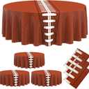 Oudain 6 Pcs Football Round Tablecloth 84 Inches PET Plastic Brown, White Color Circle Tablecloth for Football/Sports Themed Parties