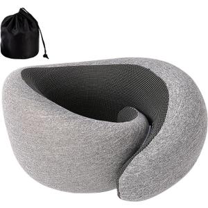 2pack Memory Foam Neck Pillow Whiplash Travel Portable Lunch Break Airplane U-Shaped Pillow Sleep Camping Pillow Carrying Bag (Gray)