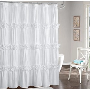 Peach Small Stall Ruffle Shower Curtain 36" W x 72" H, Vintage Handcrafted Bow Tie Bath Curtain for Master Bathroom, Ruched Microfiber Bathroom Curtain with 7 Buttonholes (LQ-10)