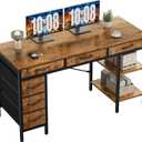 Sweetcrispy 55" Computer Desk with 6 Drawers, Home Office Gaming Desks with Storage Shelves for Bedroom, Writing Study Corner Living Room Work Table Rustic Brown