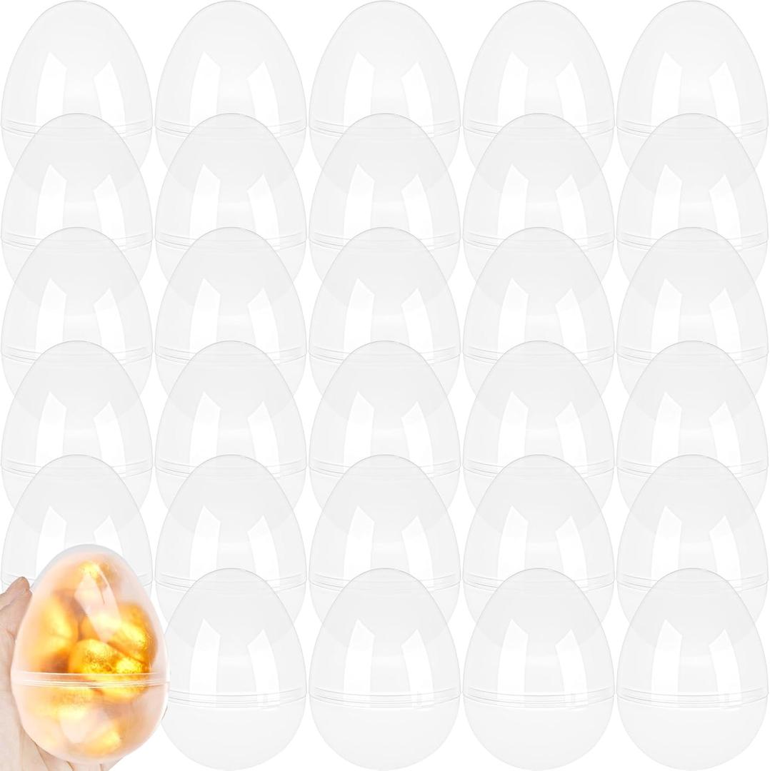 30 Pack 3.5 Inch/ 4 Inch Large Clear Easter Eggs Fillable Bulk Large Translucent Fillable Easter Eggs Plastic Transparent Easer Egg for Easter Hunt Toys Party Decor Clear (4 Inch)