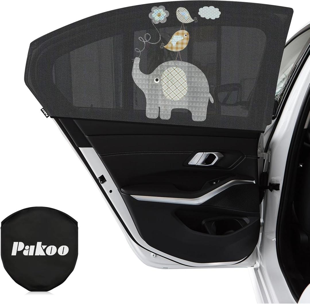 Car Window Shade for Baby, UV Protection Breathable Mesh Baby Window Covers, Universal Fit Stretchable Sun Shades, Keep Car Interior Cool and Comfortable for Toddler Kids Children (2 Pack) (Elephant)