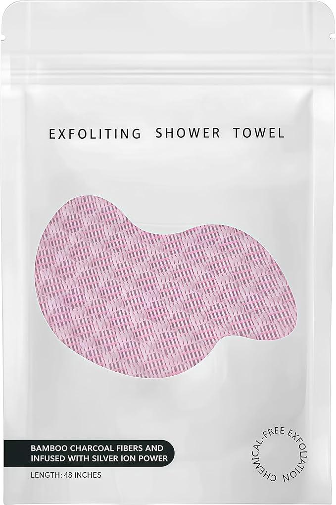 BLISALI Exfoliating Shower Towel 47",Premium Scrub Wash Cloth for Body Face, Exfoliating Washcloth for Men and Woman(Pink)