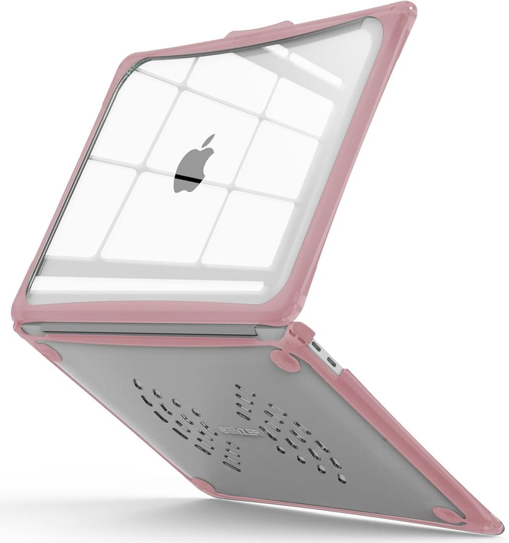 IBENZER Hexpact Compatible with MacBook Air 13 Inch Case 2022 2021 2020 M1 A2337 A2179 A1932, Heavy Duty Protective Case with Screen Lock for Mac Air 13 with Touch ID, Pinkish, AT13-PKSH