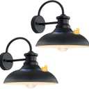 Solar Barn Lights for Outside, Dusk to Dawn Farmhouse Gooseneck Barn Light, 12" Large Black Porch Light Fixture Wall Mount, Waterproof Outside Wall Lights Solar Powered for Porch Garage Patio, 2-Pack