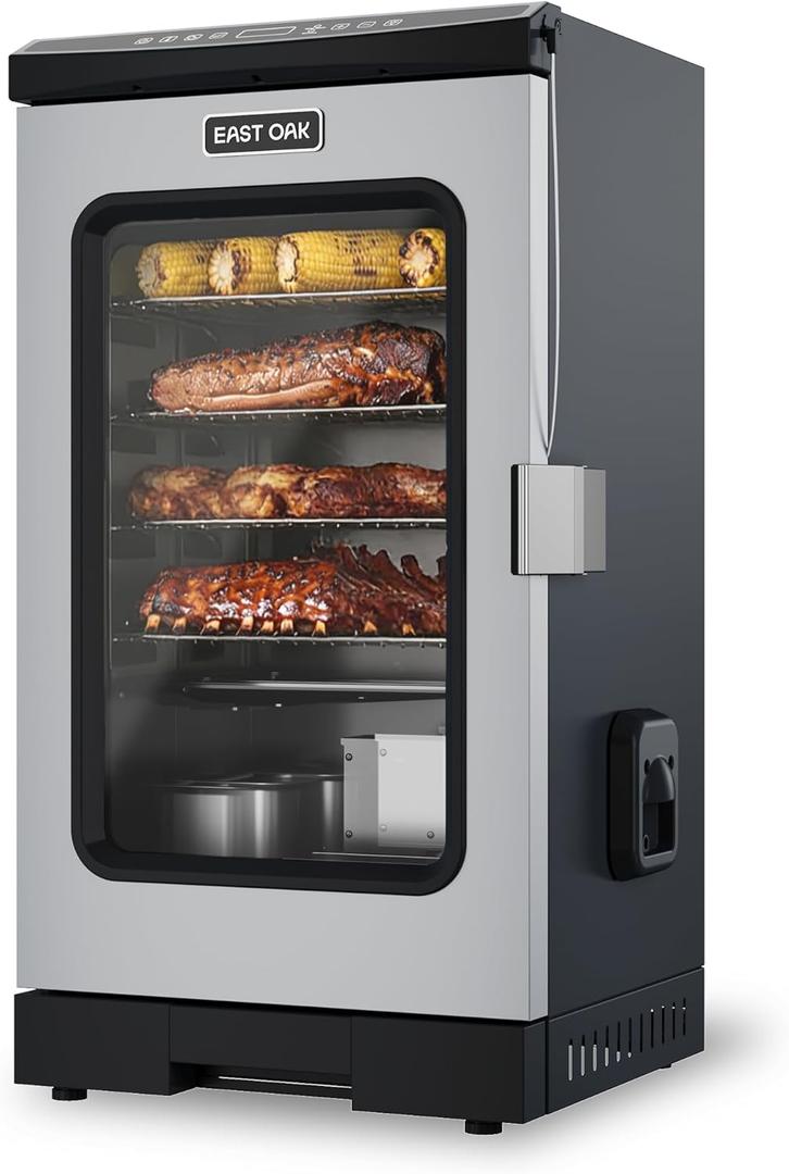 EAST OAK 30" Electric Smoker for Outdoors | Built-in Meat Probe Up to 6× Longer Smokes on a Single Load | Side Chip Loader for Smoking | Bigger Batches with 725 sq in Cooking Area, Mist Silver