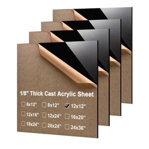 KINLINK 12x12 Plexiglass Sheets 1/8 inch Thick - 3mm Black Cast Acrylic Sheet, Plastic Sheet Polycarbonate Sheet for DIY Project, Craft, Acrylic Sign Wedding Invitation 4 Pack
