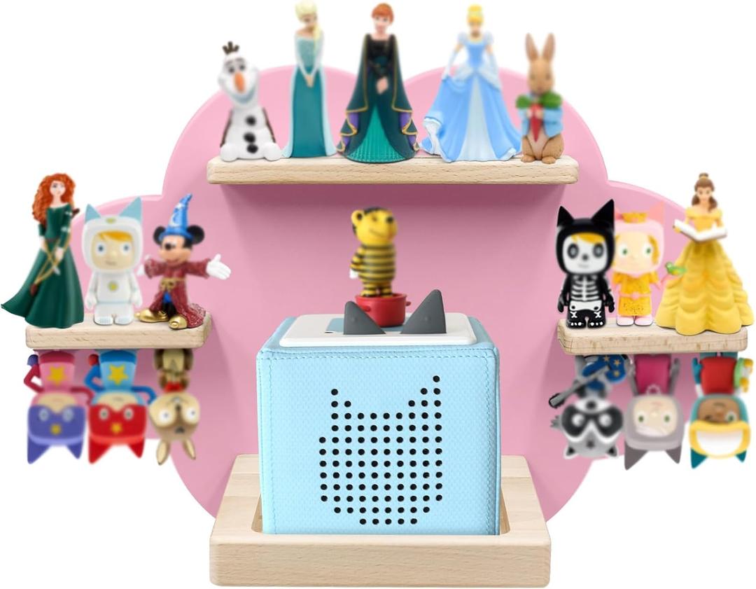 Taladad for TonieBox and Tonie Shelf Cloud,Tonies Storage for 12-20 Tonie Figures Characters Magnetic Wall Shelf for Tonies Toniebox, Charging Station (Pink)