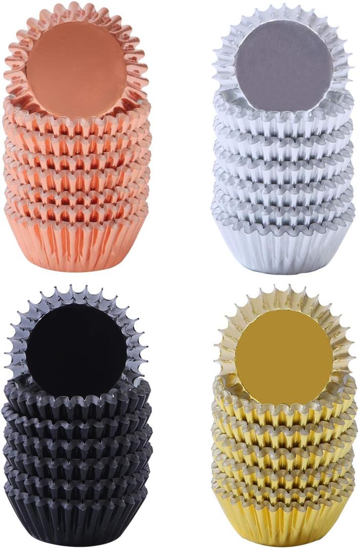 Elcoho 600 Pieces 1.25 Inch Mini Size Foil Metallic Cupcake Liners Muffin Paper Cases Baking Cups (Gold, Silver, Rose Gold, Black)