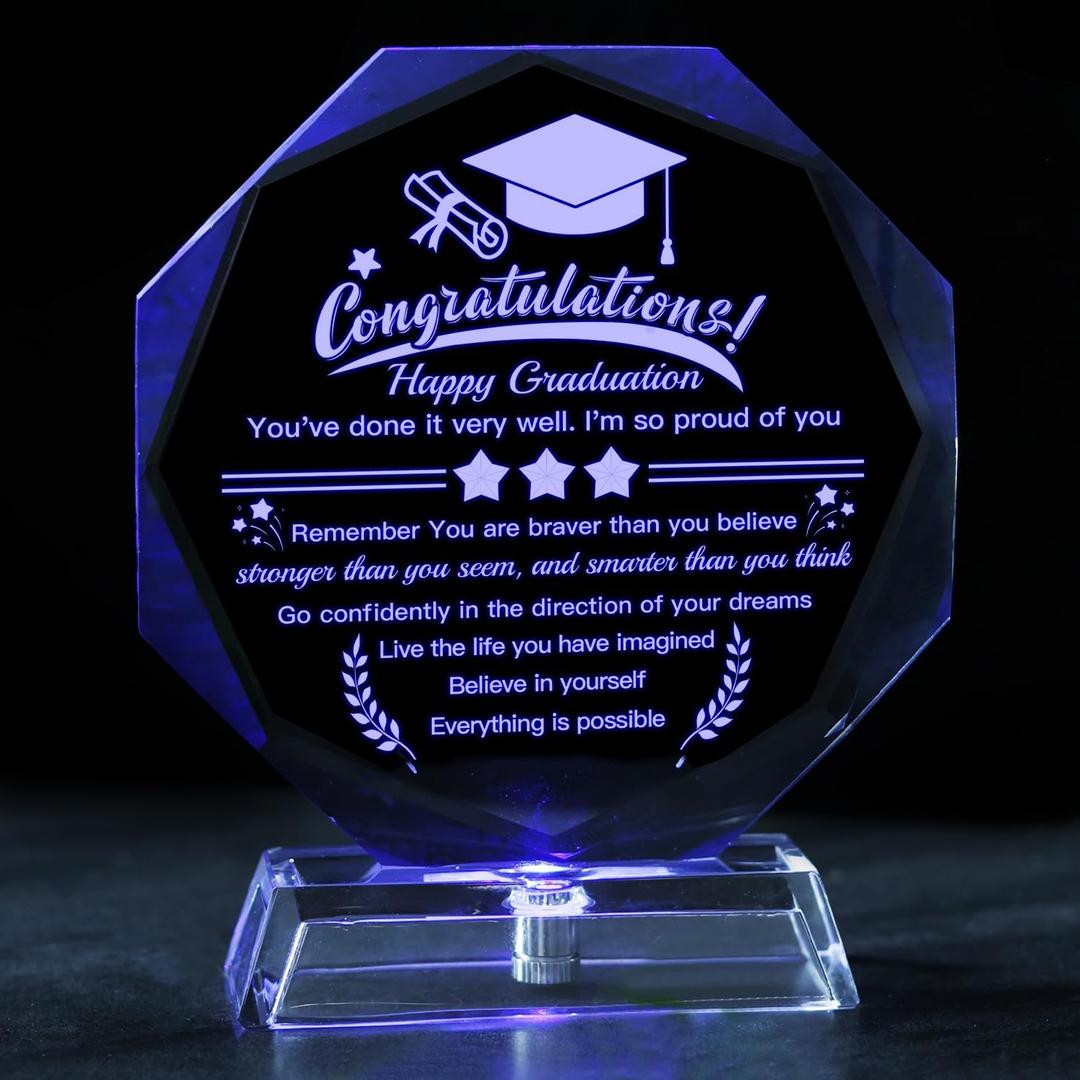 Class of 2026 Graduation Gift, 3D Laser Etched Crystal Octagon Decor, Congrats Grad Keepsake for University High School Students, Unique Gift for Daughter Son Her Him