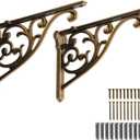 Khtumeware Shelf Bracket 10 Inch, Decorative Brackets for Shelving, Heavy Duty Vintage Ornate Shelf Bracket , Hardware Included, 2 Pack, Antique Brass, 9.84x7x1.73 Inch