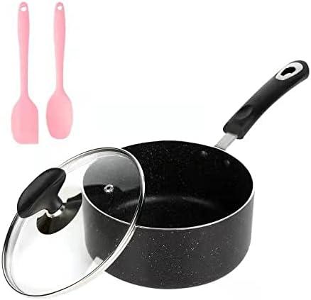 2 Quart Saucepan with Lid, Ultra Nonstick Sauce Pan 2Qt Small Pot with Glass Lid, Great for Home Kitchen Restaurant, Black