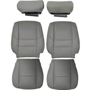 SecosAutoparts 6-Piece Front Driver & Passenger Bottom & Top & Headrest Microfiber Leather Seat Covers Replacement Compatible with Toyota Sequoia 2001-2007 & Tundra 2000-2004, Gray, Custom Fit
