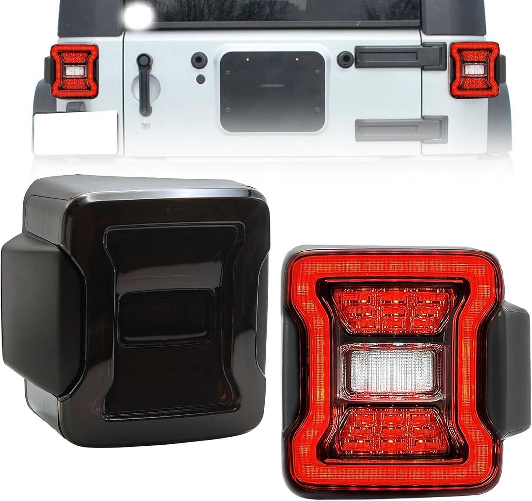 LED Tail Lights Fit For 2007-2018 Wrangler JK JKU, Tunnel Shaped Design, Running, Brake, Turn Signal, Reverse Light Smoked Lens