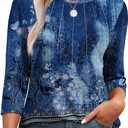 XIEERDUO 3/4 Length Sleeve Womens Tops Round Neck Casual Tunic Tops Basic Pleated Shirts Loose Fit 2026, The product differs (Blue, XXL)