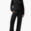 PRETTYGARDEN Women's 2 Piece Sweater Set Pullover Zip Up Sweatshirt Jogger Sweatpants Tracksuit Casual Outfit, Small, Black 