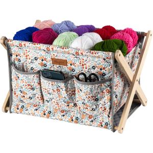 Hanfetch Yarn Caddy Large Size Yarn Storage Organizer for Yarn Skeins-Organizer for Crochet Hooks Knitting Needles Other Accessories (Daisy)