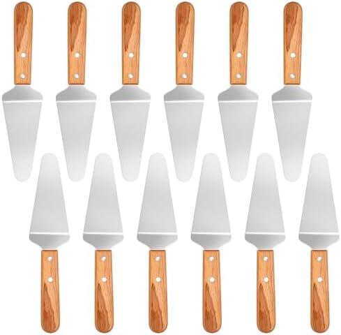 6 Pcs Stainless Steel Pizza Servers with Wooden Handle, Pie Servers Spatula, Triangular Spade Pastry Spatula for Pizza, Pie, Cake, Dessert