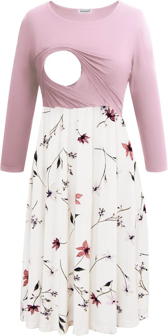 Smallshow Women's Maternity Nursing Dress 3/4 Sleeve Dress for Breastfeeding (XX-Large)