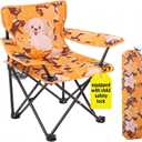 Huskfirm Padded Kids Camping Chair Folding Toddler Chair with Cup Holder & Safety Lock Portable Kids Beach Chair Ages 3-6 for Outdoor Camping Foldable Kids Chair Support 120lbs,Orange Dog