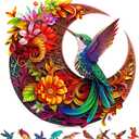 Unique Wooden Puzzles for Adults, Hummingbird Puzzle 300 Pieces 15.35" x 15.15", Animal Shaped Wood Puzzles Adult, Wooden Jigsaw Puzzles for Adults, Family Games for Kids and Adults