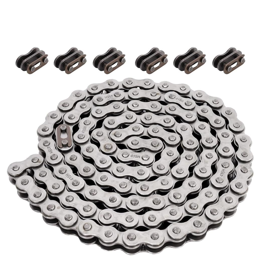 RUTU 415H Chain 110L Link with 6 Master Links Replacement for 49cc 60cc 66cc 80cc 2-Stroke Engine Motor Motorized Bicycle Bike Lifan SUNL Heavy Duty High Power Racing Parts