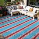 Lahome Striped Outdoor Rug Waterproof, 6x9 Reversible Outdoor Plastic Straw Rug for Camping, RV Patio Rugs Large Carpet for Porch Deck Backyard Balcony Picnic(Blue/Red,6'x 9')